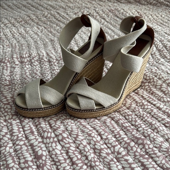 Tory Burch Brown Tan Espadrille Wedge Size 8 - Picture 2 of 13